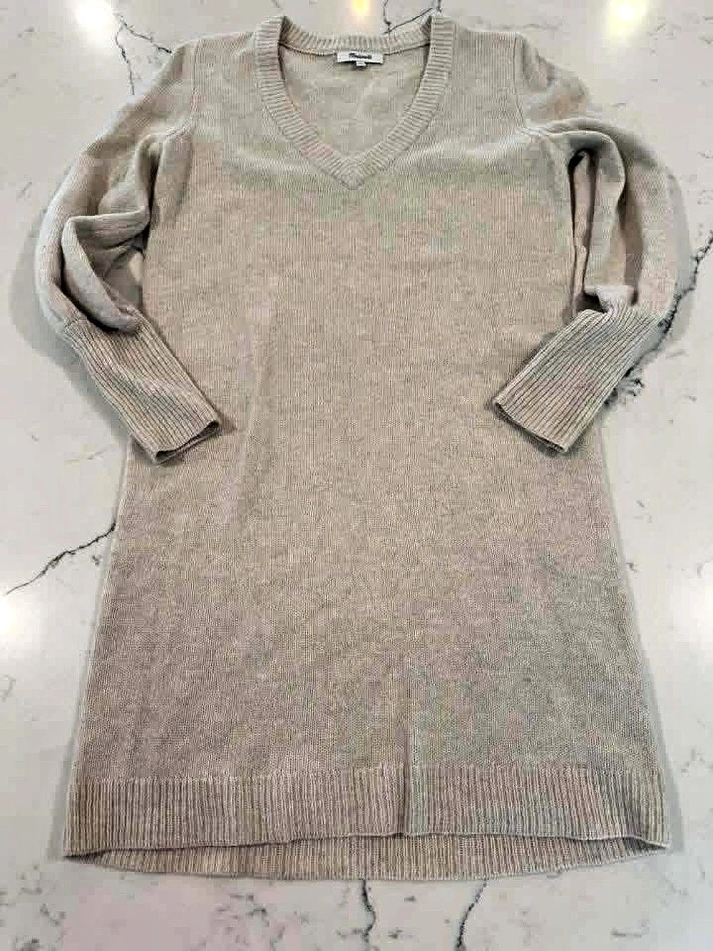 Madewell Relaxed V-Neck Sweater Dress in Beige